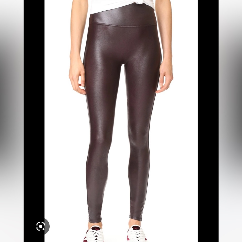 Spanx faux leather leggings in plum